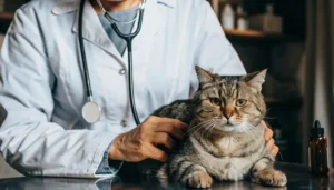a cat with a vet