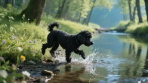 a dog play in forest