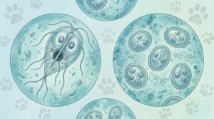 Microscopic view of Giardia parasites illustrating the connection between urban park environments and canine giardiasis risk