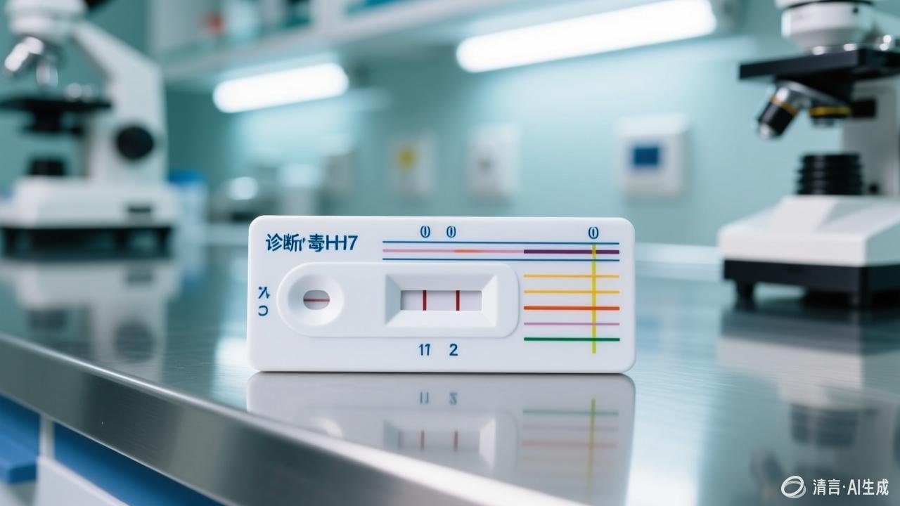 AIV H7 antigen rapid test cassette showing lateral flow assay results on a veterinary diagnostic device