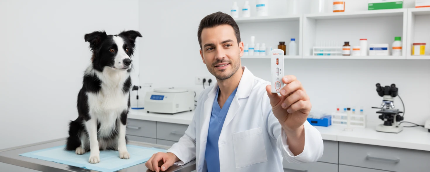 Veterinarian using SaberVet CPV rapid test in clinic